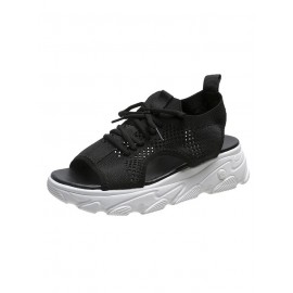 Breathable Hollow Out Lace Up Front Slip On Sports Sandals