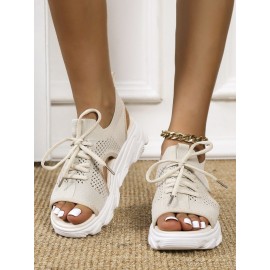 Breathable Hollow Out Lace Up Front Slip On Sports Sandals