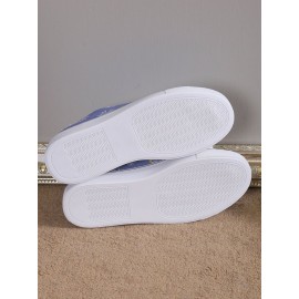 Daisy Graphic-Print Denim Lace-Up Canvas Flats