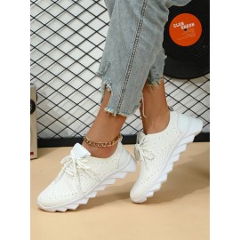 Sports Plain Breathable Lace-Up Flat Heel Fly Woven Shoes