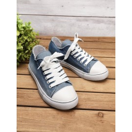 Women Breathable Flat Heel Canvas Lace-Up Shallow Shoes Casual EVA Canvas Shoes