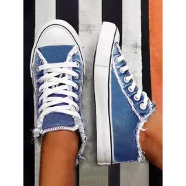 Women Breathable Flat Heel Canvas Lace-Up Shallow Shoes Casual EVA Canvas Shoes