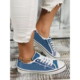 Women Breathable Flat Heel Canvas Lace-Up Shallow Shoes Casual EVA Canvas Shoes