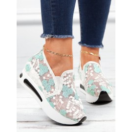 Floral Embroidery Breathable Sheer Mesh Sneakers