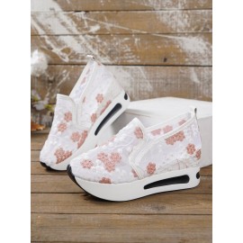 Floral Embroidery Breathable Sheer Mesh Sneakers