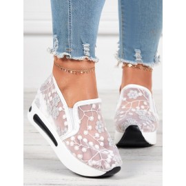 Floral Embroidery Breathable Sheer Mesh Sneakers