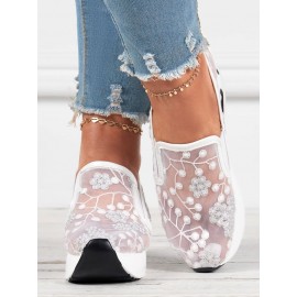 Floral Embroidery Breathable Sheer Mesh Sneakers