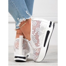 Floral Embroidery Breathable Sheer Mesh Sneakers
