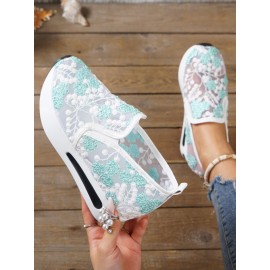 Floral Embroidery Breathable Sheer Mesh Sneakers