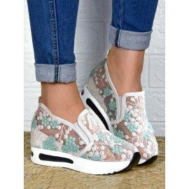 Floral Embroidery Breathable Sheer Mesh Sneakers