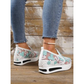 Floral Embroidery Breathable Sheer Mesh Sneakers