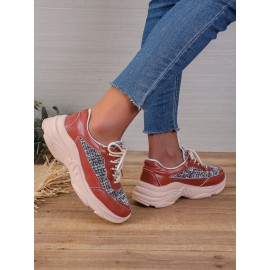 Casual Color Block Wearable Lace-Up Low Heel Chunky Trainers Split Joint