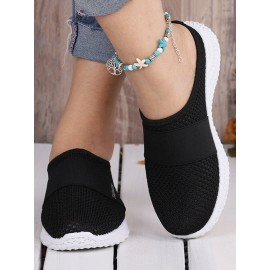 Casual Plain Breathable Slip On Flat Heel Fly Woven Shoes Split Joint