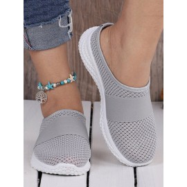 Casual Plain Breathable Slip On Flat Heel Fly Woven Shoes Split Joint