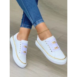 Chain Decor Lace-up Casual Skate Shoes