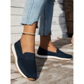 Sports Plain Breathable Slip On Flat Heel Fly Woven Shoes