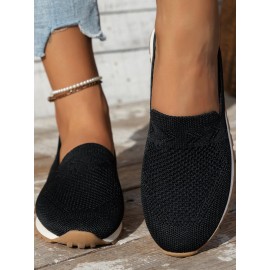 Sports Plain Breathable Slip On Flat Heel Fly Woven Shoes