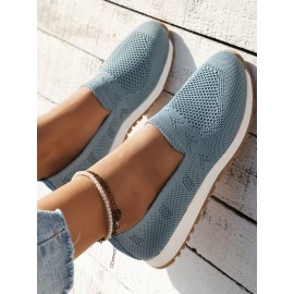 Sports Plain Breathable Slip On Flat Heel Fly Woven Shoes