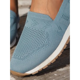 Sports Plain Breathable Slip On Flat Heel Fly Woven Shoes