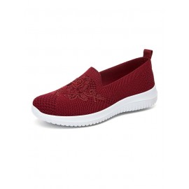 Sports Floral Breathable Slip On Flat Heel Fly Woven Shoes Embroidery