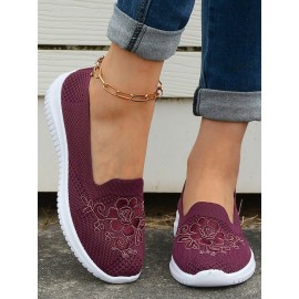 Sports Floral Breathable Slip On Flat Heel Fly Woven Shoes Embroidery