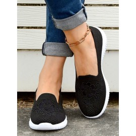 Sports Floral Breathable Slip On Flat Heel Fly Woven Shoes Embroidery