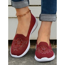 Sports Floral Breathable Slip On Flat Heel Fly Woven Shoes Embroidery