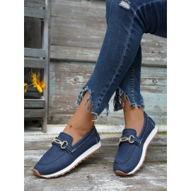 Casual Plain Non-Slip Slip On Flat Heel Deep Mouth Shoes Metal