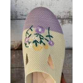 Casual Floral Breathable Slip On Flat Heel Deep Mouth Shoes Embroidery