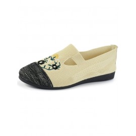Casual Floral Breathable Slip On Flat Heel Deep Mouth Shoes Embroidery