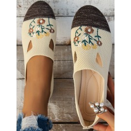 Casual Floral Breathable Slip On Flat Heel Deep Mouth Shoes Embroidery