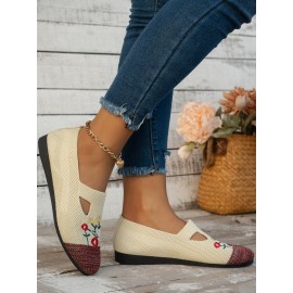 Casual Floral Breathable Slip On Flat Heel Deep Mouth Shoes Embroidery