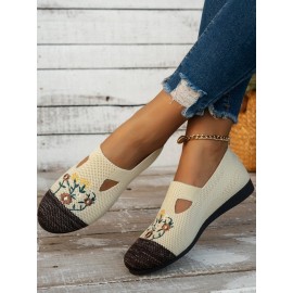 Casual Floral Breathable Slip On Flat Heel Deep Mouth Shoes Embroidery
