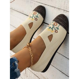 Casual Floral Breathable Slip On Flat Heel Deep Mouth Shoes Embroidery
