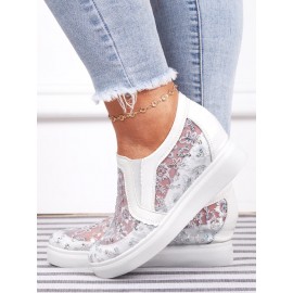 Sequins Floral Embroidered Lace Paneled Slip-On Wedge Shoes