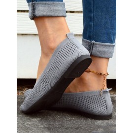 Casual Plain Breathable Slip On Flat Heel Shallow Shoes Hollow Out