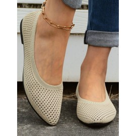 Casual Plain Breathable Slip On Flat Heel Shallow Shoes Hollow Out