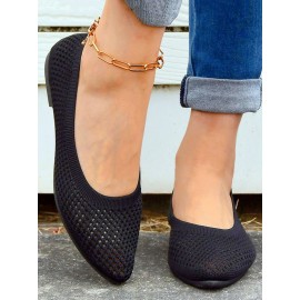 Casual Plain Breathable Slip On Flat Heel Shallow Shoes Hollow Out