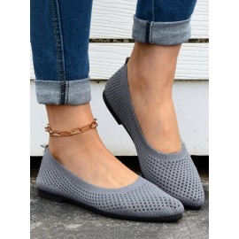 Casual Plain Breathable Slip On Flat Heel Shallow Shoes Hollow Out