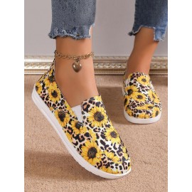 Casual Sunflower Non-Slip Slip On Flat Heel Deep Mouth Shoes Printing