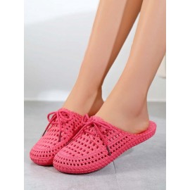 Women Lace Up Hollow Out Waterproof Beach Mules