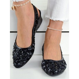 Waterproof Floral Wedge Heel Slingback Shallow Shoes