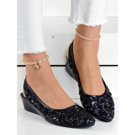 Waterproof Floral Wedge Heel Slingback Shallow Shoes